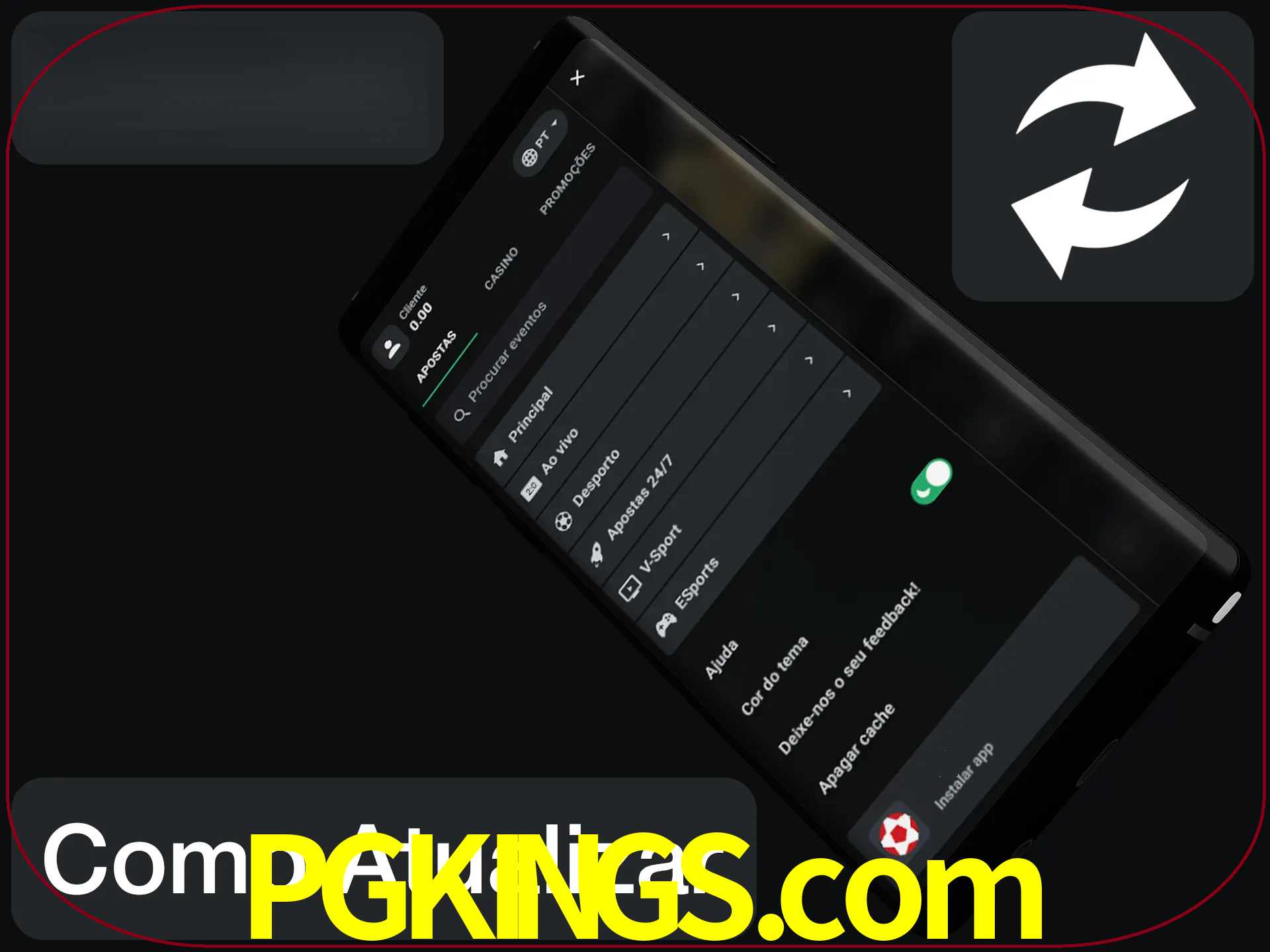 O aplicativo é atualizado automaticamente quando você faz o login.