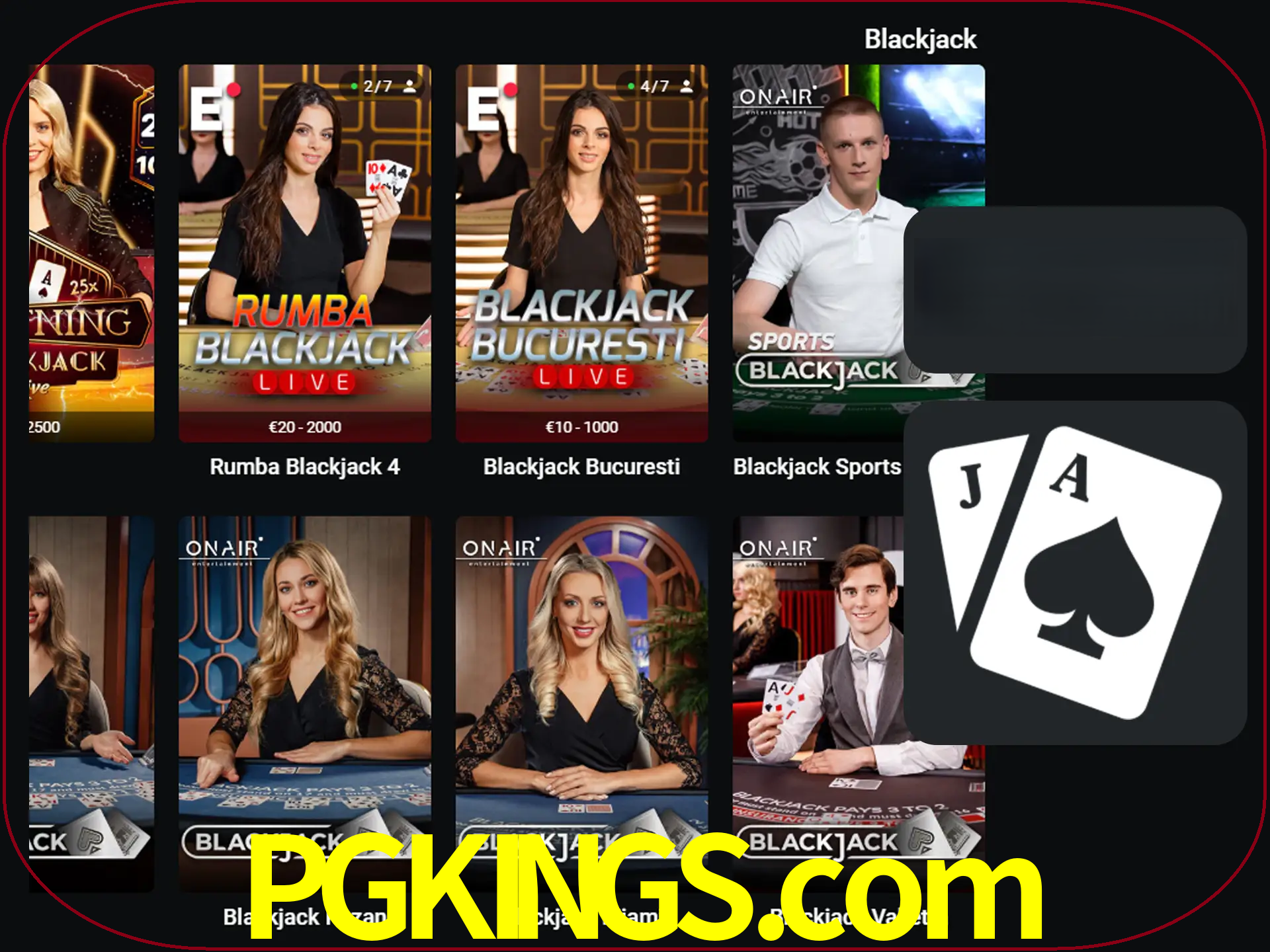 Escolha uma mesa completa de jogadores de blackjack.